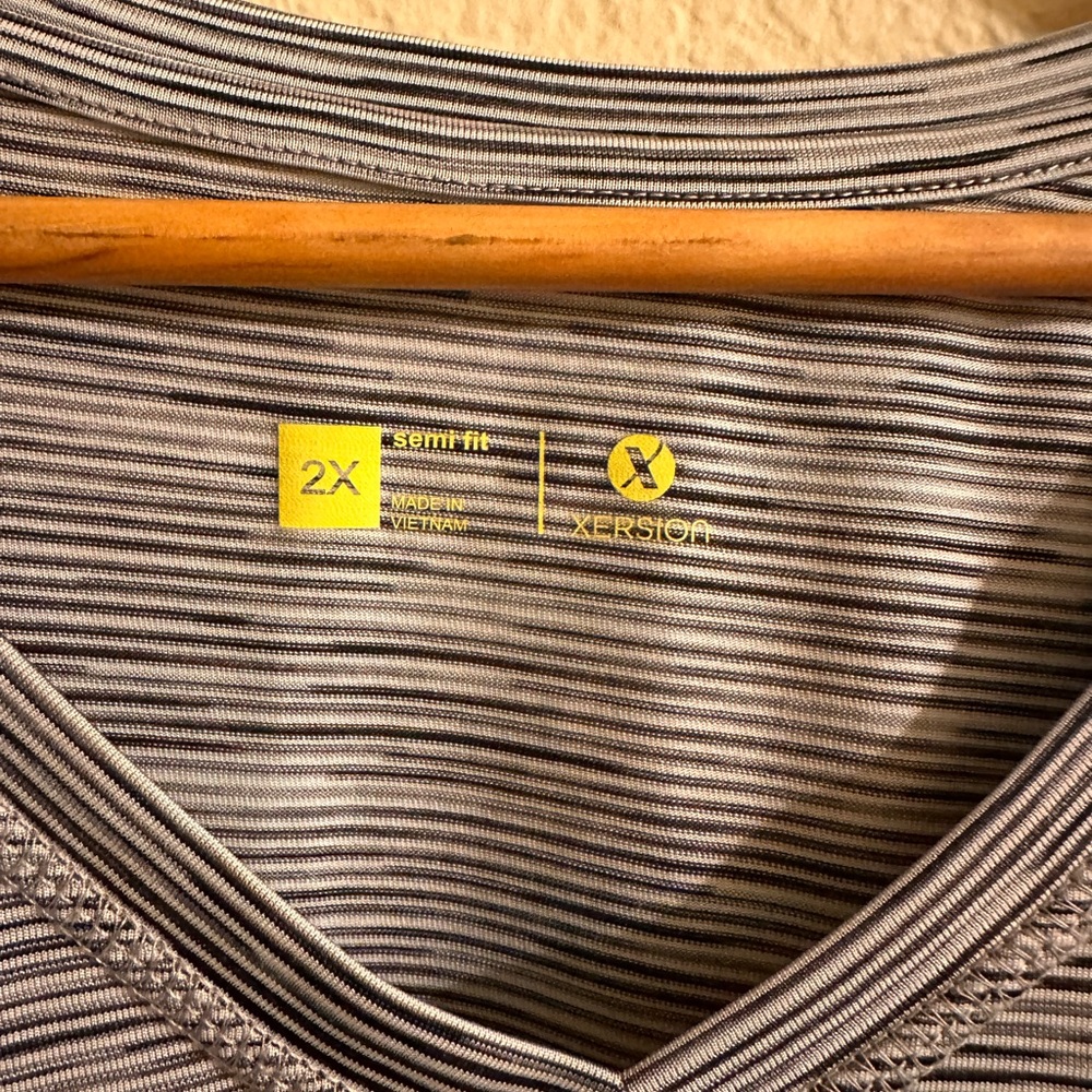 Xersion Black and White Striped Short Sleeve Tee - Picture 2 of 4